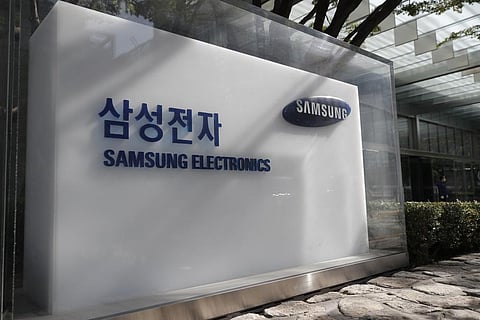 The logo of Samsung Electronics is seen outside the Samsung Electronics Seocho building in Seoul (Photo | AP)