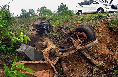 A part of the police vehicle that was blown up in Wednesday's IED explosion by Naxals killing 10 policemen, in Dantewada. (Photo | PTI)