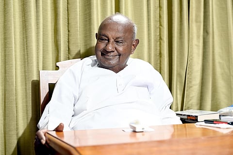 Former Prime minister Haradanahalli Doddegowda Deve Gowda in Bengaluru on 26th April 2023 (Photo | EPS/ Nagaraja)