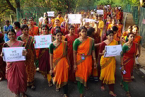 FILE: Students of Kalakshetra protesting in Chennai over the institute’s inaction against sexual harassment allegations (Photo | Express)