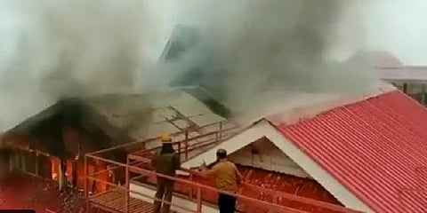 A fire broke out at the Indira Gandhi Medical College and Hospital (IGMCH) after two cooking gas cylinders exploded in the cafeteria (Photo | ANI)