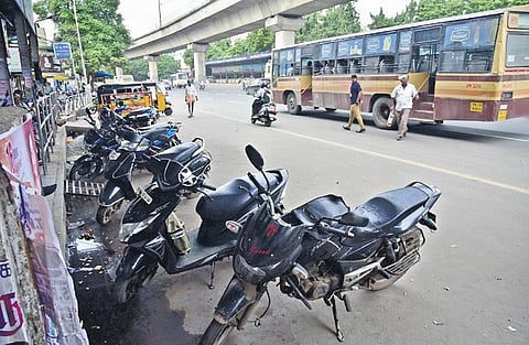 Bikes parked on a roadside