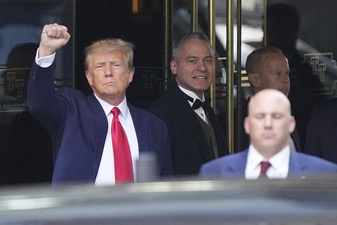 Trump leaves Trump Tower in New York for Manhattan Criminal Court. (Photo | PTI)