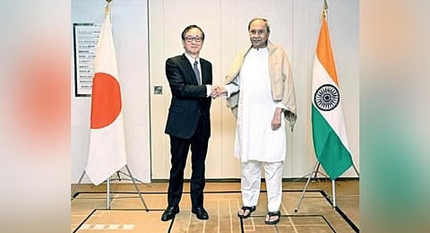 Nippon Steel Corp president Eiji Hashiimoto with Chief Minister Naveen Patnaik in Tokyo | Express