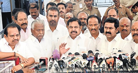 AIADMK general secretary and opposition leader Edappadi K Palaniswami talking to reporters on Wednesday | Express