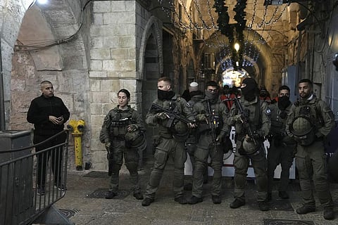 Israeli police deploy in the Old City of Jerusalem, hours after police raided the Al-Aqsa Mosque compound, Wednesday, April 5, 2023. (Photo |AP)