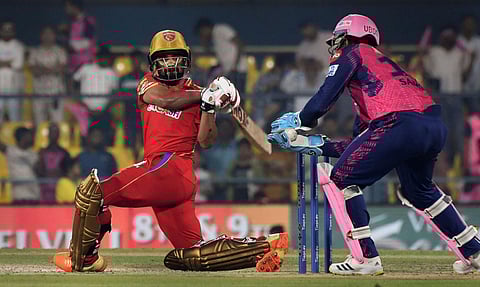 Punjab Kings batter Prabhsimran Singh plays a shot during the IPL match between Rajasthan Royals and Punjab Kings, in Guwahati, on April 5, 2023. (Photo | PTI)