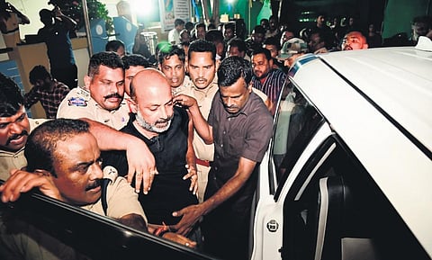 Police take BJP State chief Bandi  Sanjay into custody from the residence of his in-laws in Karimnagar late on Tuesday. (File Photo)