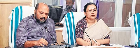 Industries Minister P Rajeeve and Health Minister Veena George during a meeting held on Wednesday