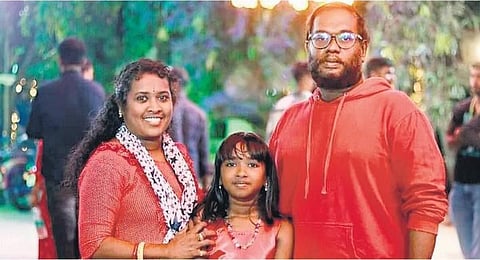 Rahul Humble Sanal, wife Rema K J and daughter Subba Lakshmi.