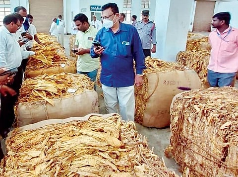 Auction for the sale of low-grade tobacco through the Ongole-2 tobacco auction centre on Saturday