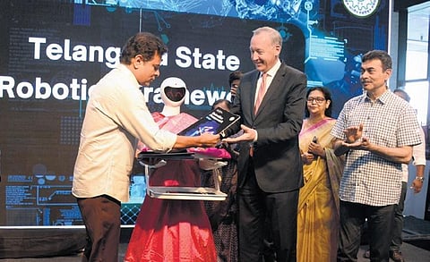 IT & Industries Minister KT Rama Rao launches Telangana State Robotics Framework at T-Hub in Hyderabad on Tuesday