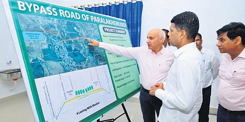 5T secretary VK Pandian inspecting the bypass road project on Wednesday | express