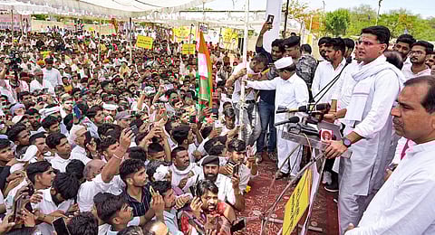 Congress leader Sachin Pilot during his Jan Sanghrah Yatra.(PTI Photo)