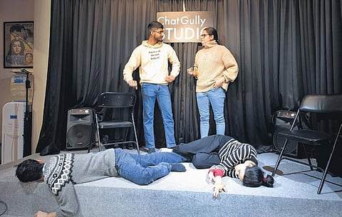 Images from improv sessions by (above L-R and centre) Playground Improv Collective; (below) The Impro Company