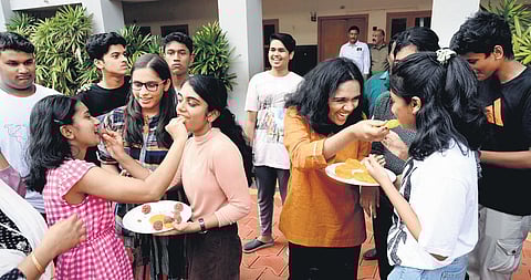 Students of Silver Hills School in Kozhikode celebrating their success in Class X, XII examinations | E Gokul