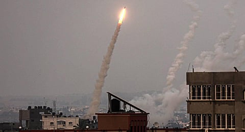 Rockets are launched from the southern Gaza Strip towards Israel. (Photo | AFP)