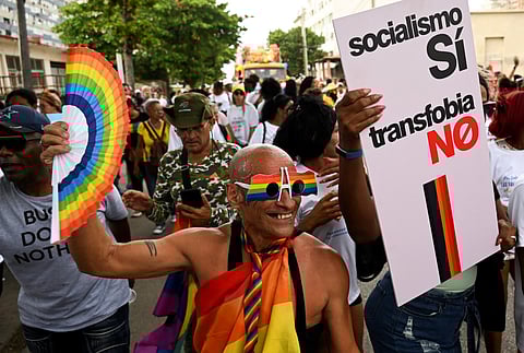 Gay pride conga celebrating the day against homophobia and transphobia, in Havana, on May 13, 2023. ( Photo | AP )