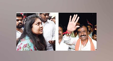 BJP’s KC Ramamurthy (right) defeated Congress’ Sowmya Reddy. (Photo | Nagaraja Gadekal)