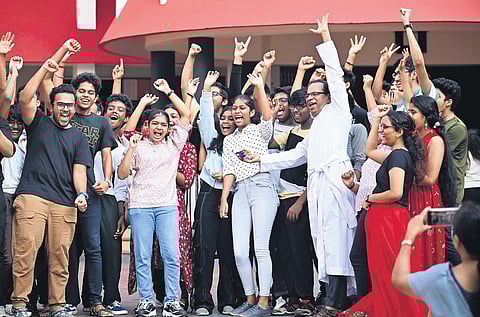 ICSE/ISC Students of Kowdiar Christ Nagar Higher Secondary School, Thiruvananthapuram, in a jubilant mood after securing excellent results in the examination on Sunday |B P Deepu