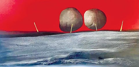 Works by artist Vinod Sharma that are on display at this online exhibition