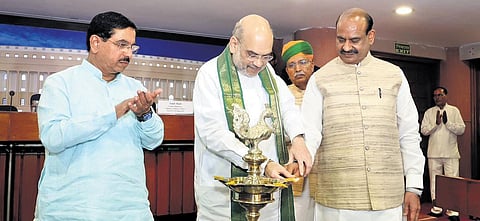 Home Minister Amit Shah at the inauguration of a programme on legislative drafting for state and central government officials, in Delhi, on Monday | Express