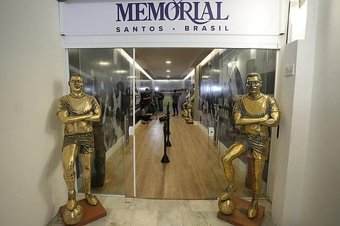 Statues of Pele stand at the entrance of the Brazilian soccer great's mausoleum at Necropole Ecumenica Memorial Cemetery in Santos, Brazil (Photo | AP)