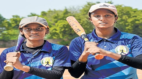 GM Sri Kamini and S Jenfer of Tiruchy who were selected for the U-15 Women’s softball Asia cup at SBOA school in Tiruchy | mk ashok kumar