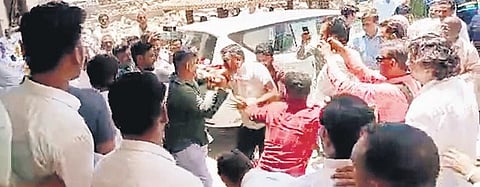 A video grab shows the purported fight between Pilot and Gehlot supporters in Ajmer on Thursday