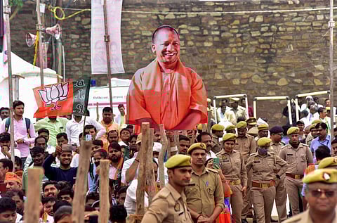 A public meeting of Uttar Pradesh Chief Minister Yogi Adiyanath in Prayagraj, on May 2, 2023. (Photo | PTI)