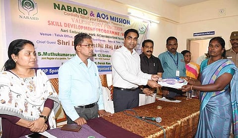District Collector Dr K Senthil Raj gave away subsidy-linked loans to the widows, who received sustainable skill development training under the NABARD-sponsored scheme