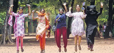 A moment of joy for Class 10 students at Perunthalaivar Kamrajar Government Girls’ Higher Secondary School, Ambattur | P Ravikumar