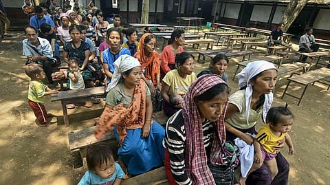 People of violence-hit areas of Manipur at a relief camp setup by the Assam Government, in Cachar district of Assam