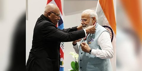 PM Narendra Modi has been conferred the highest honour of Fiji, the Companion of the Order of Fiji. (Photo  |Twitter)
