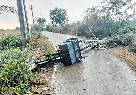 A collapsed transformer at Ramapuram in Kadapa district. (Photo | Express)