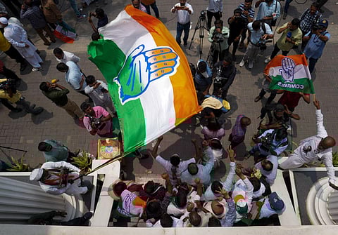Congress party office on the vote counting day of Karnataka Assembly polls, in Bengaluru, Saturday, May 13, 2023. (Photo | PTI)