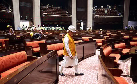 Prime Minister Narendra Modi in the new Parliament building complex. (Photo | PMO)