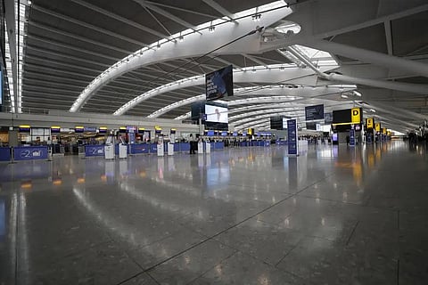 FILE - Terminal 5 at Heathrow Airport in London, which handles British Airways flights, stands virtually empty of passengers during a British Airways pilots' strike, Sept 9, 2019. (Photo | AP)