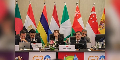 G20 delegates during the Second Anti-Corruption Working Group meeting, in Rishikesh, Saturday. (Photo | PTI)