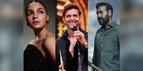 Actors Alia Bhatt, Hrithik Roshan and Ajay Devgn (Photo |ANI)