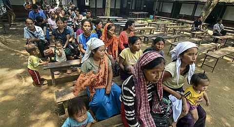 People of violence-hit areas of Manipur at a relief camp  (Photo | PTI)