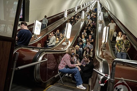 People take cover at metro station during a Russian rocket attack in Kyiv, Ukraine, Monday, May 29, 2023. (Photo | AP)