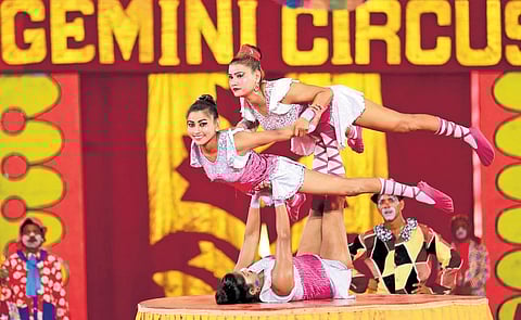 Artists presenting an acrobatic act at Gemini Circus in Paravoor near Kochi | T P Sooraj