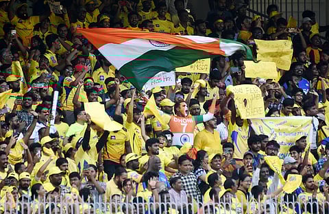 The cheers only got louder as Dhoni strode onto the field with a prelude of a Tamil song. (Photo | Ashwin Prasath, EPS)