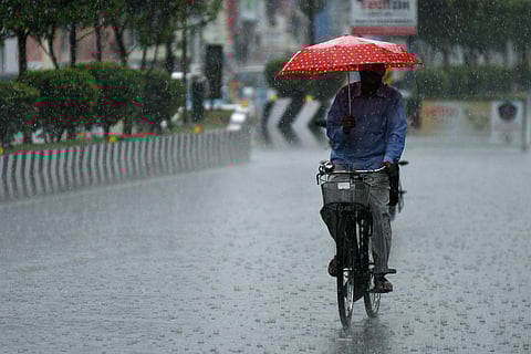 Vijayawada recorded a sudden downpour with daytime temperature falling by at least 10 degree Celcius. (Photo |  Prasant Madugula, EPS)