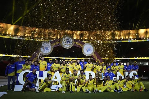 The Chennai Super Kings have won the Indian Premier League for a record-equaling fifth time with a last-ball, five-wicket victory over the defending champion Gujarat Titans. (Photo | AP)