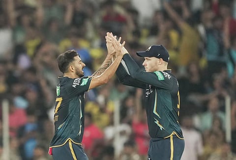 Gujarat Titans bowler Mohit Sharma during the IPL 2023 cricket match between Gujarat Titans and Chennai Super Kings, at the Narendra Modi Stadium in Ahmedabad. (Photo | PTI)