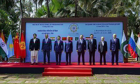 FILE - India's EAM S Jaishankar with his counterparts as part of the Shanghai Cooperation Organization (SCO) Council of foreign ministers' meeting, in Panaji, May 5, 2023. (Photo | PTI)