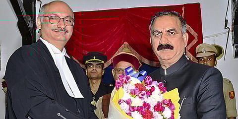Himachal Pradesh Chief Minister Sukhvinder Singh Sukhu with Justice M.S. Ramachandra Rao after the latter took oath as Chief Justice of Himachal Pradesh High Court, on May 30, 2023. (Photo |PTI)