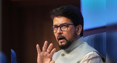 Union Sports Minister Anurag Singh Thakur speaks during a press conference in New Delhi, Wednesday, May 31, 2023. (Photo | PTI)